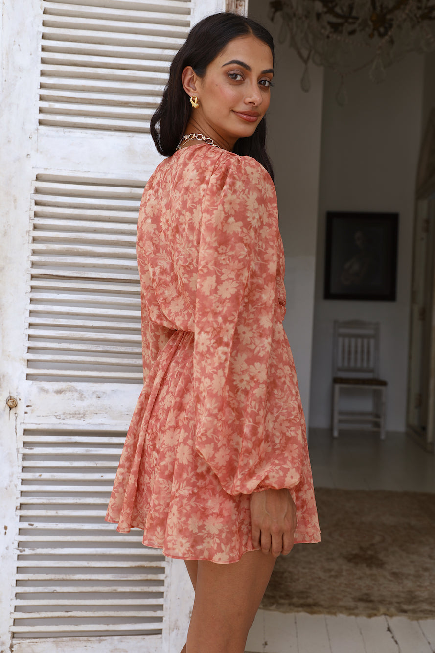 FINDERS KEEPERS Peppa Long Sleeve Dress Peach Harvest