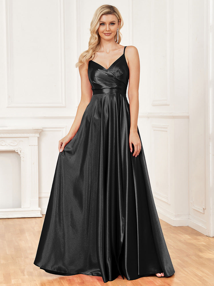 Sexy Sling Silk Dress Backless Blue Maxi Dress Bridesmaid Evening Dress Women
