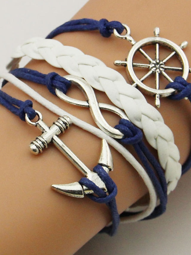 Leather Bracelet Plaited Wrap Fashion Weave Fashion Cute Leather Bracelet Jewelry Blue For Daily Holiday for Women
