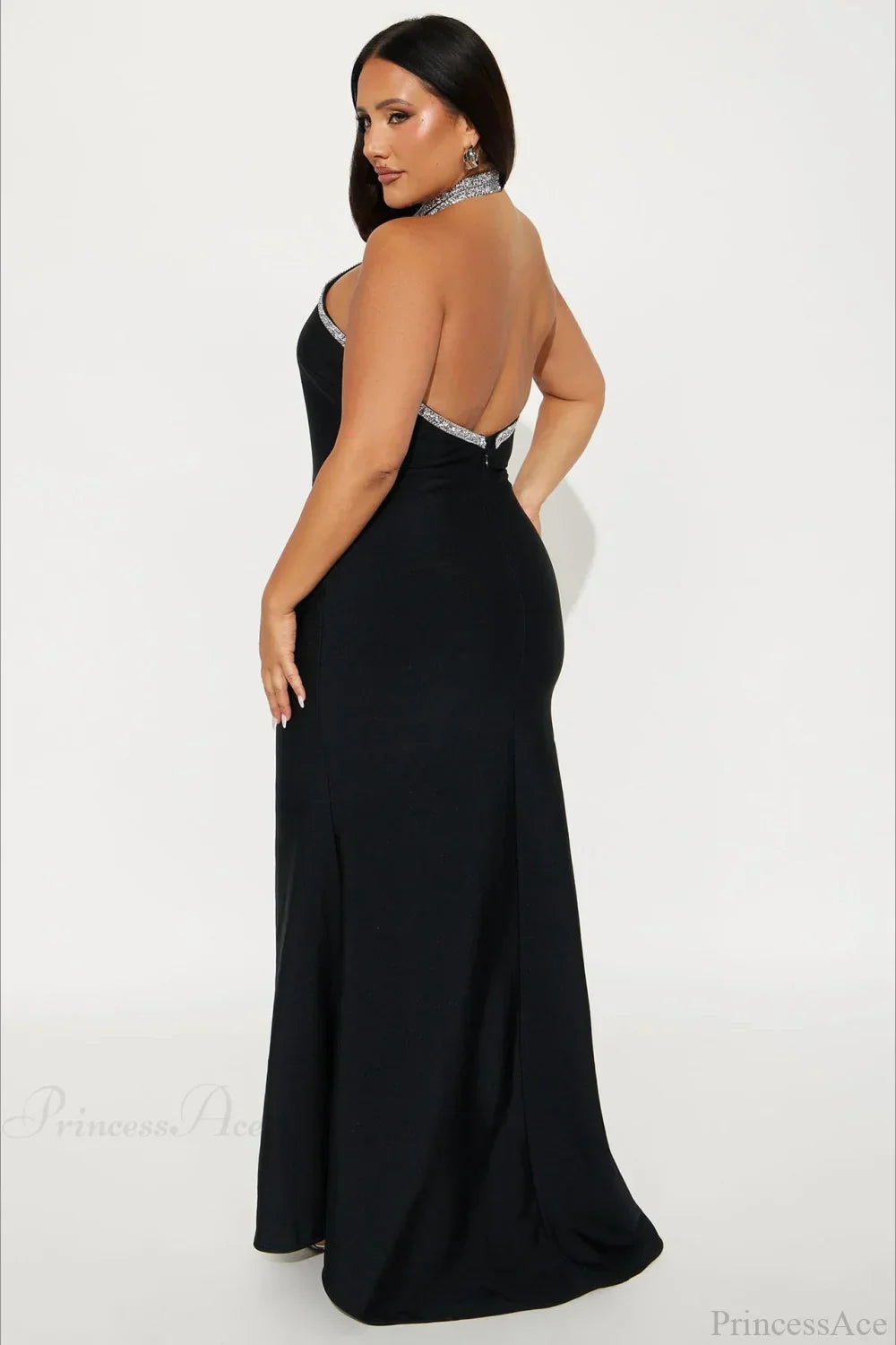 Elegant Halter Sleeveless High Waist Slit Evening Dress