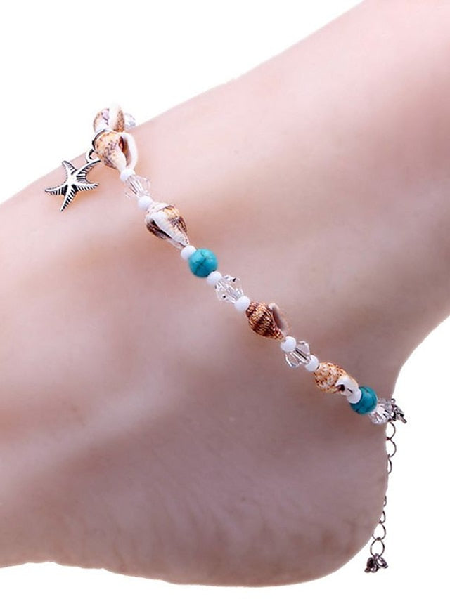 Ankle Bracelet Stylish Simple Body Jewelry For Holiday Beach Shell Starfish Silver 1pcs for Women