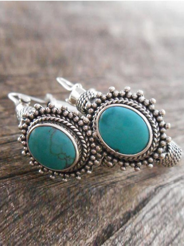 long rui hot selling an n fashion retro turquoise earrings boho style oval earrings for Women