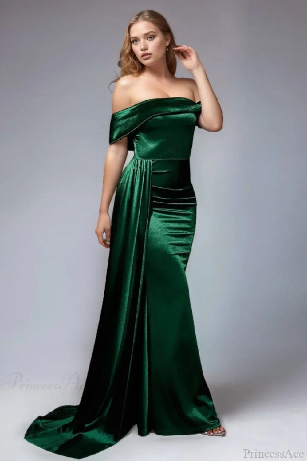 Solid Satin Off-the-Shoulder High Waist Mermaid Evening Dress