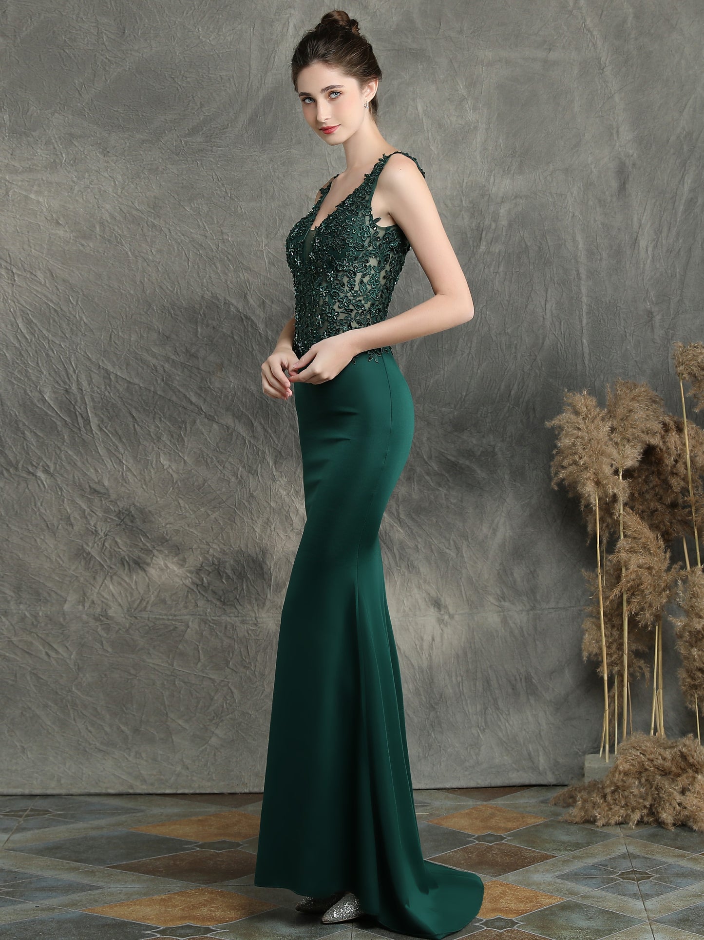Handmade applique Beaded long evening dress