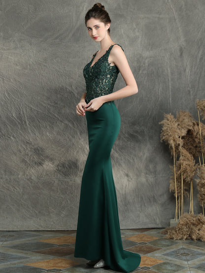 Handmade applique Beaded long evening dress