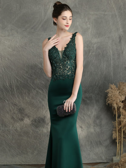 Handmade applique Beaded long evening dress
