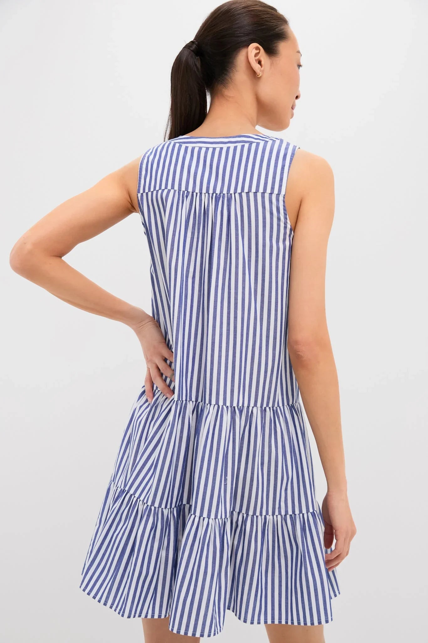 Blue and White Stripe Sleeveless Cotton Poplin Kenzo Dress