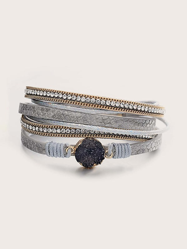 1pc Stone & Rhinestone Decor Layered Bracelet for Women