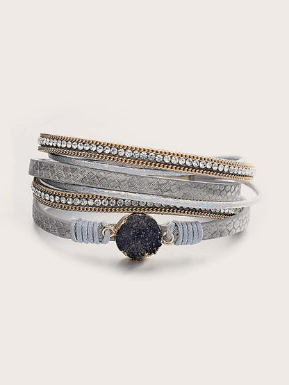 1pc Stone & Rhinestone Decor Layered Bracelet for Women