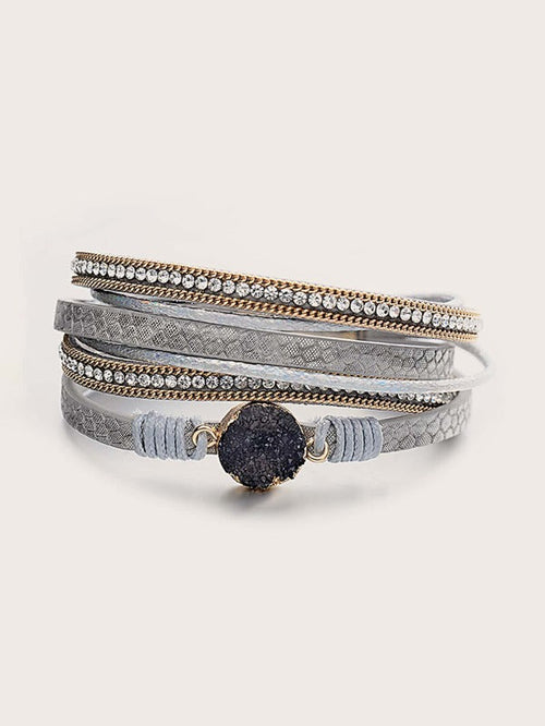 1pc Stone & Rhinestone Decor Layered Bracelet for Women