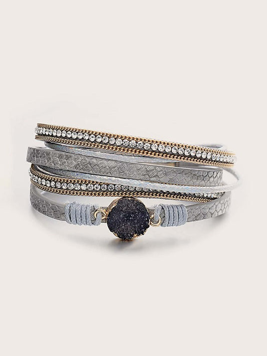 1pc Stone & Rhinestone Decor Layered Bracelet for Women