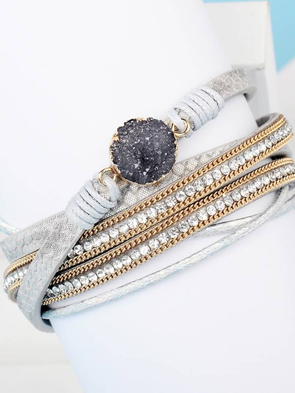 1pc Stone & Rhinestone Decor Layered Bracelet for Women