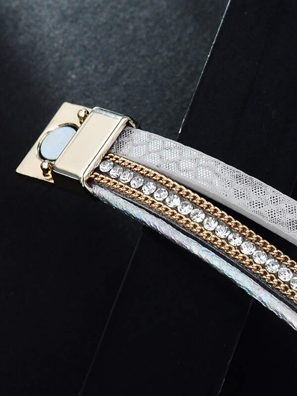 1pc Stone & Rhinestone Decor Layered Bracelet for Women