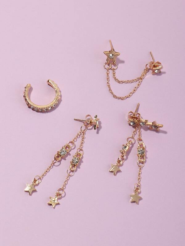 4pcs Rhinestone Star Decor Earrings for Women