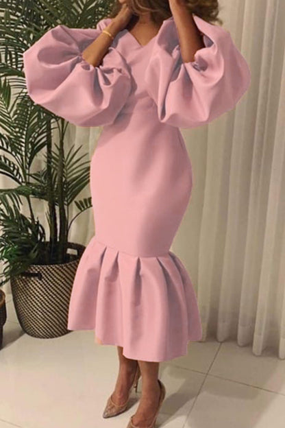 Fashion Sexy Solid Basic V Neck Evening Dress(6 Colors)