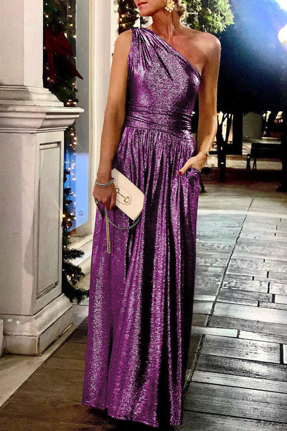 Sexy Elegant Solid Bronzing Sequined Oblique Collar Evening Dress Dresses(2 Colors)