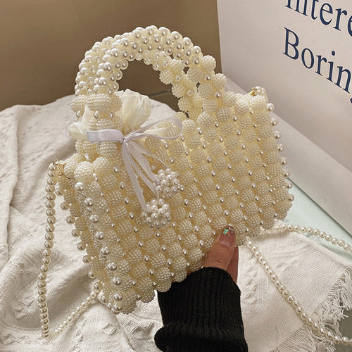 Casual Daily Solid Patchwork Pearl Weave Bags