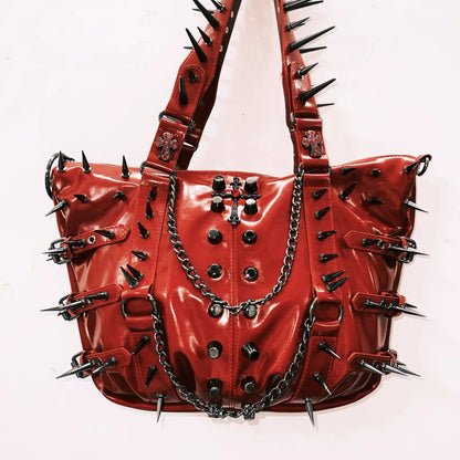 PU leather rivet metal chain handbag  | Festival Outfits Women