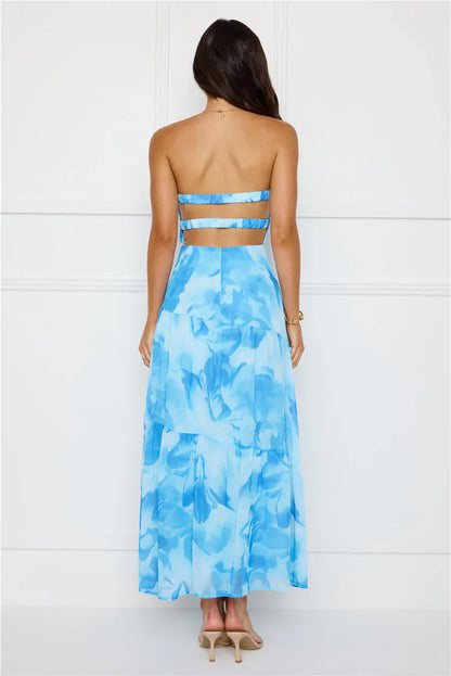 Azure Allure Strapless Maxi Dress Blue