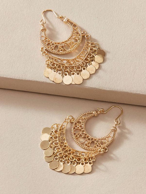 1pair Hollow Out Dics Charm Drop Earrings for Women