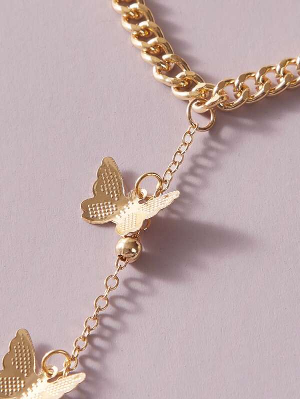 1pc Butterfly Charm Finger Ring Chain Bracelet for Women