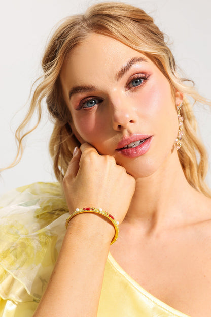 Faux Pearl Enamel Cuff Bracelet
