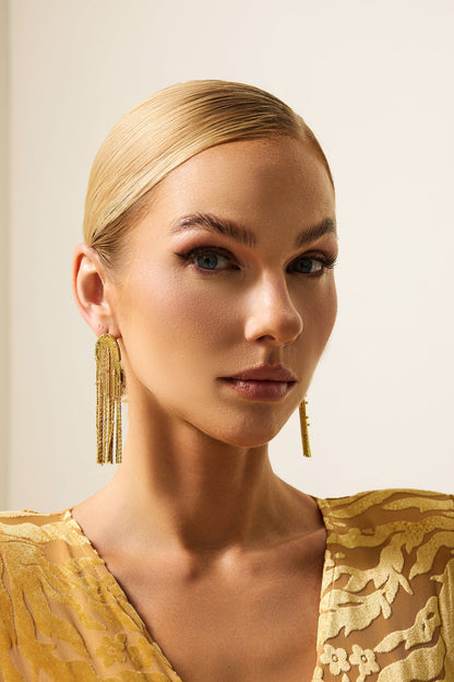 Faux Diamond Chain Tassel Earrings