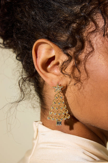 Faux Diamond Christmas Tree Shape Earrings