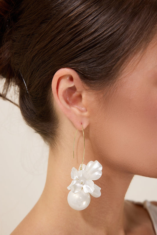 Faux Pearl Floral Shape Dangle Earrings