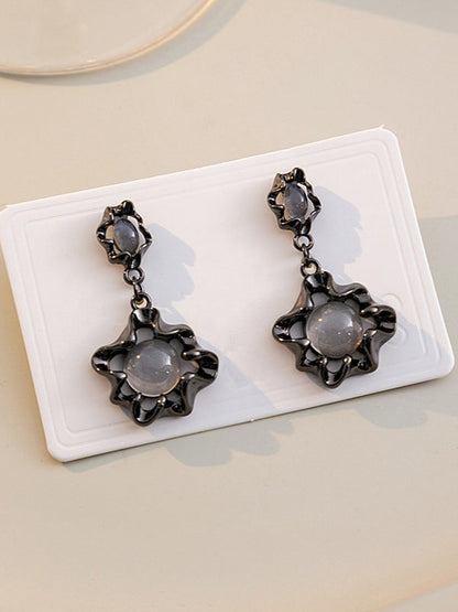 Dark Cat's Eye Stone Silver Pin Earrings