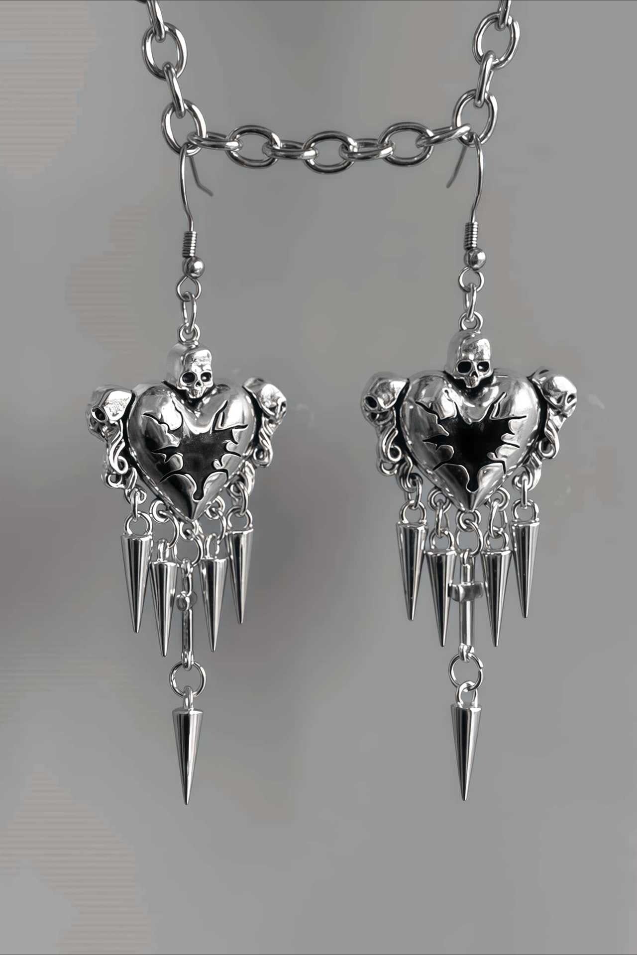 Dark Gothic Thorn Heart Earrings