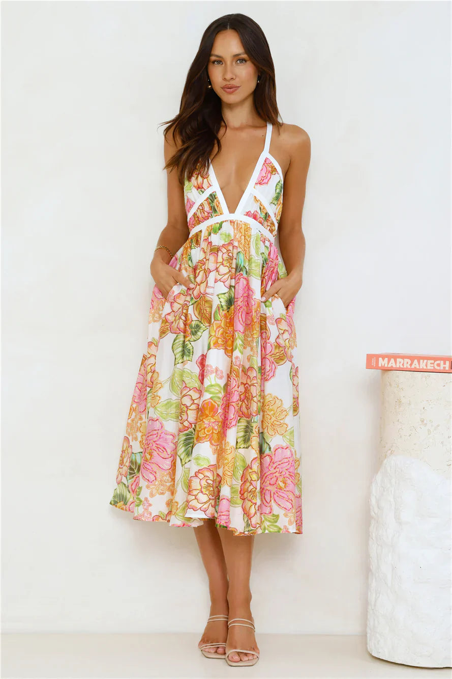 Blooming In The City Midi Dress Orange