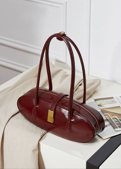 Oval Patent Leather Top Handle Bag – Chic Structured Handbag for Women