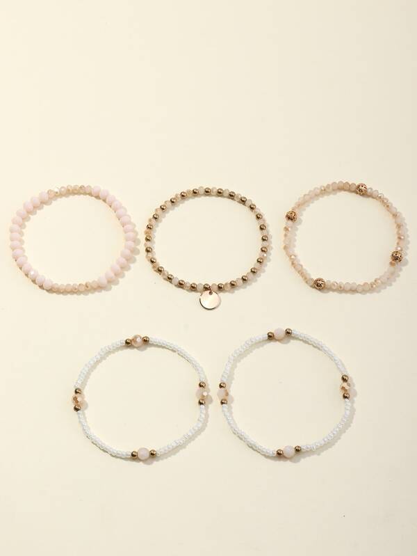 5pcs Disc Charm Beaded Bracelet for Women