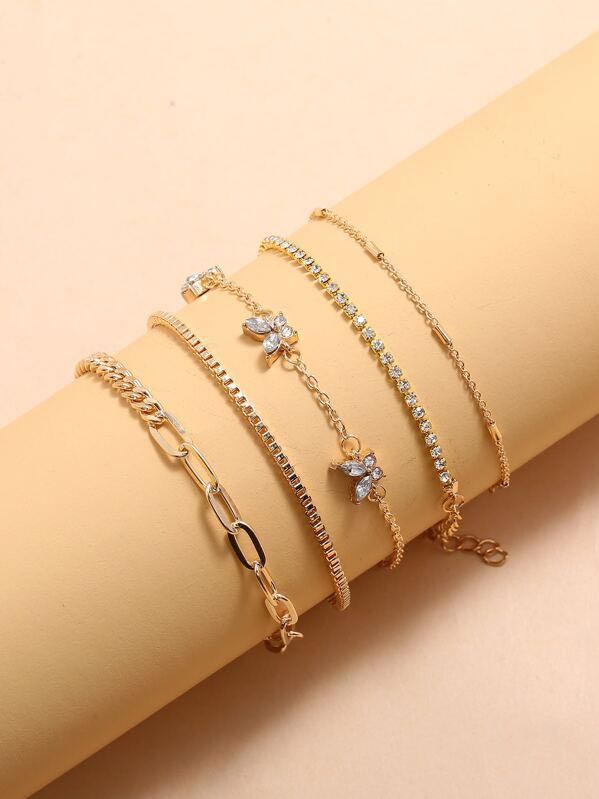 5pcs Rhinestone Butterfly Bracelet for Women