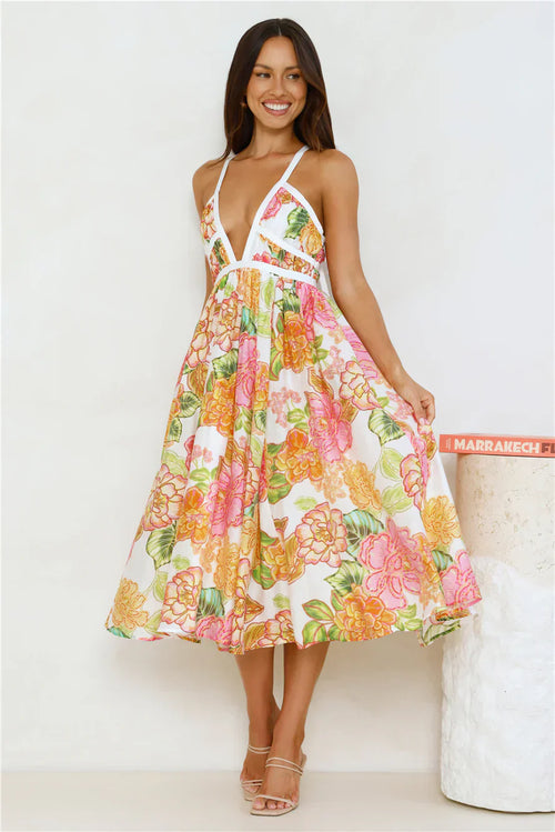 Blooming In The City Midi Dress Orange