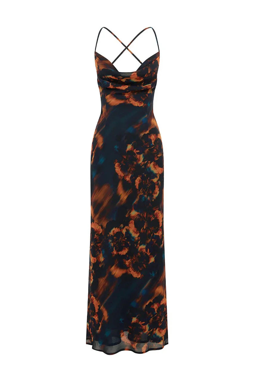 Bridgette Cowl Maxi Dress - Valina Orange