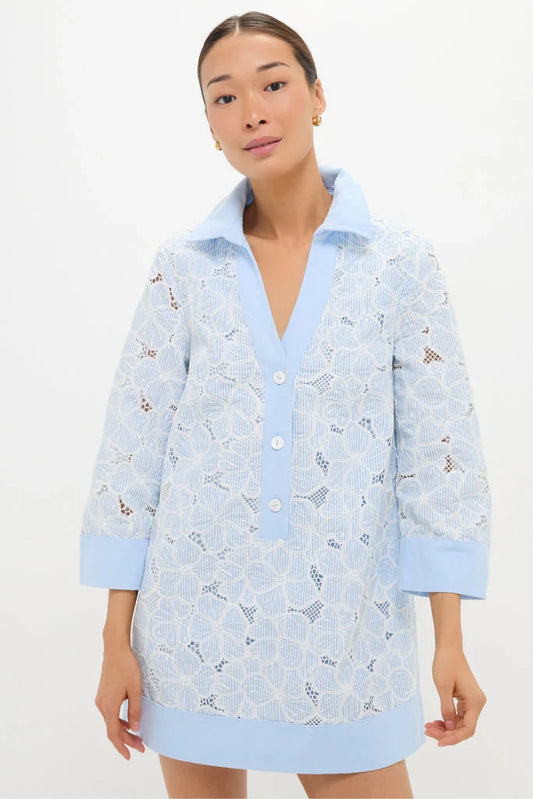 Blue Floral Lace Collier Dress