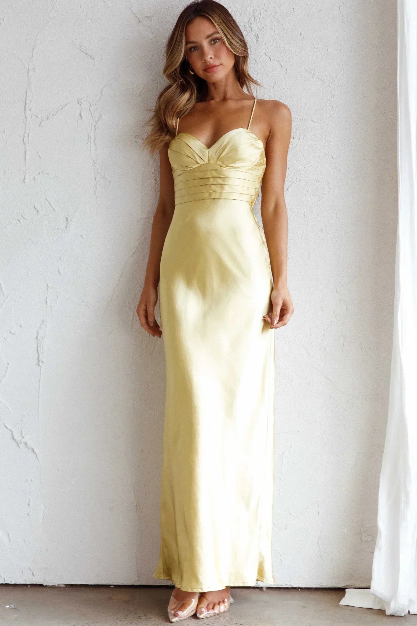 Azara Pintuck Bodice Maxi Dress Yellow