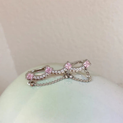 Korean Pink Crystal Bowknot Clip Earrings for Women Elegant Pearl Zircon No Piercing Cartilage Jewelry