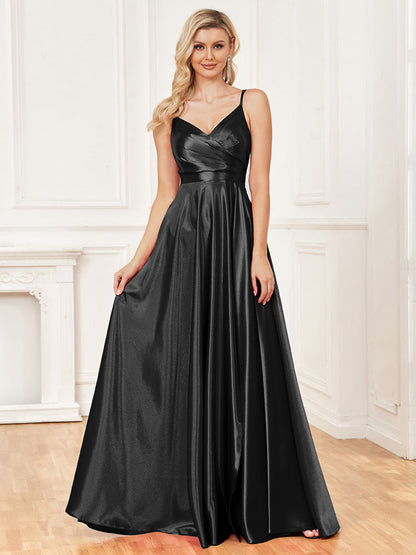 Sexy Sling Silk Dress Backless Blue Maxi Dress Bridesmaid Evening Dress Women