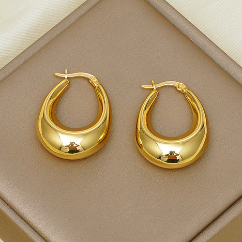 Gold Plated Hollow U-Shaped Oval Brass Earrings