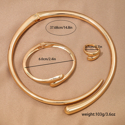 3 Piece Heavy Geometric Bracelet, Ring & Necklace Set