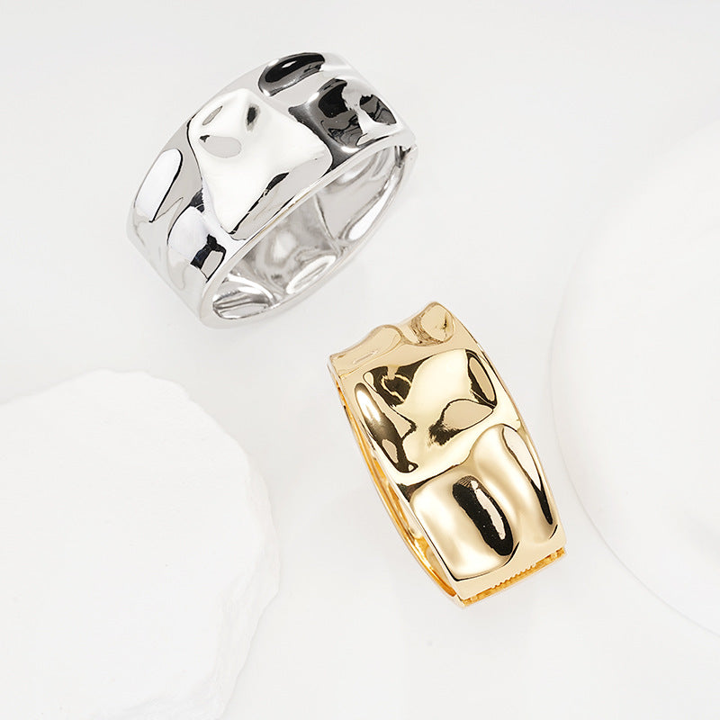 Sleek Textured Metal Spring Open Cuff Bracelet