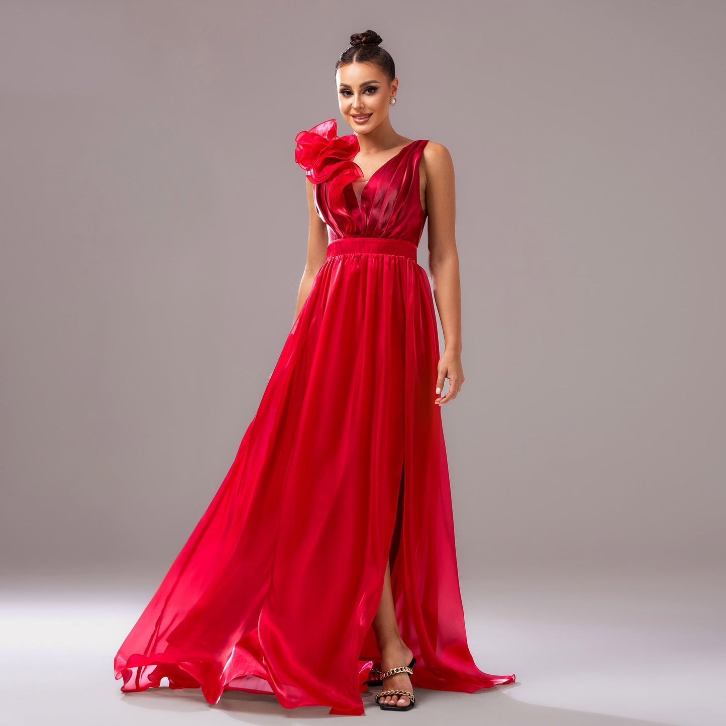 Women Clothing Advanced Sleeveless V neck Slim Fit Sheath Split Cocktail Fishtail Evening Dress