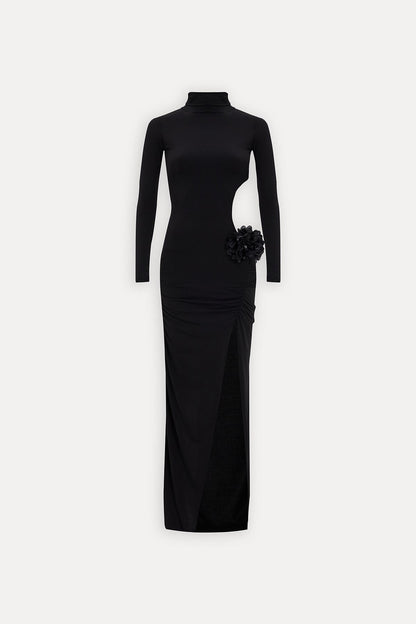 Sexy Women Clothing Hollow Out Cutout out Socialite Private Dress Evening Dress Elegant Three Dimensional Floral Turtleneck Dress