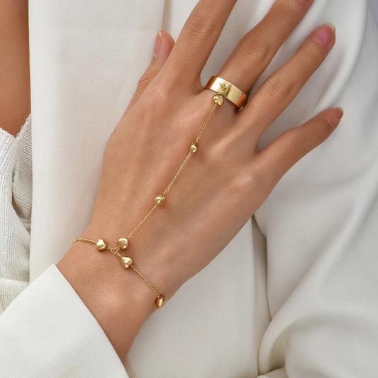 Vintage Minimalist Heart Charm Finger Bracelet