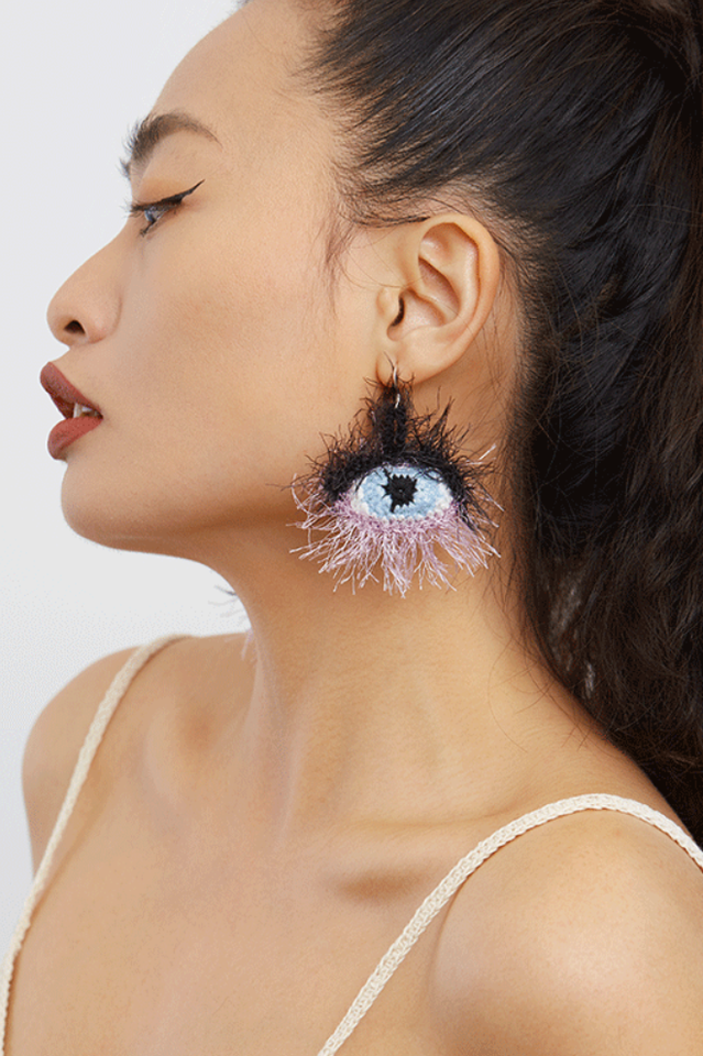 Eye Pattern Plush Earrings Handmade