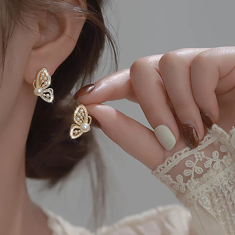 Lizakosht Peach Zircon Bow Earrings for Women Fashion Jewelry Gifts