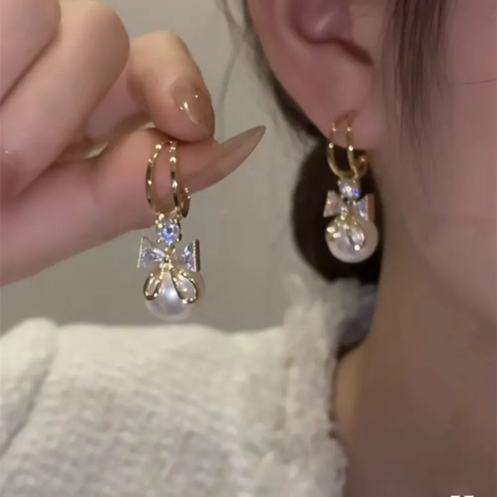 Lizakosht Peach Zircon Bow Earrings for Women Fashion Jewelry Gifts